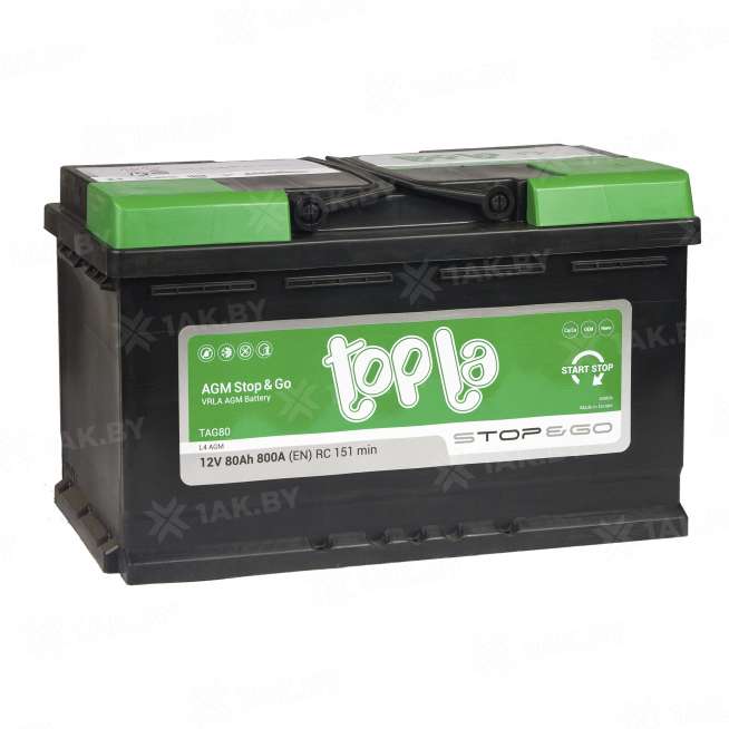 Аккумулятор TOPLA AGM Stop &amp; Go (80 Ah) 800 A, 12 V Обратная, R+ L4 114080 1