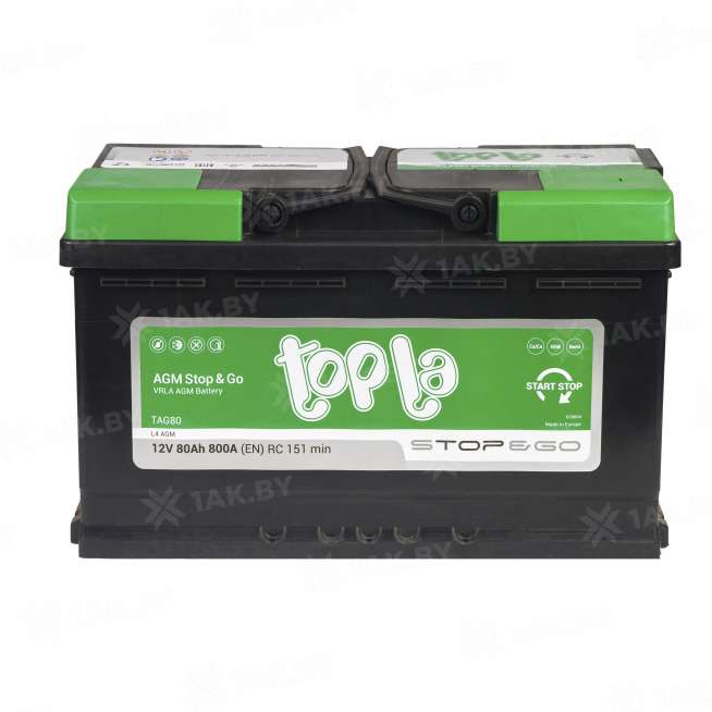 Аккумулятор TOPLA AGM Stop &amp; Go (80 Ah) 800 A, 12 V Обратная, R+ L4 114080 2