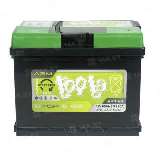 Аккумулятор TOPLA AGM Stop &amp; Go (60 Ah) 680 A, 12 V Обратная, R+ L2 114060