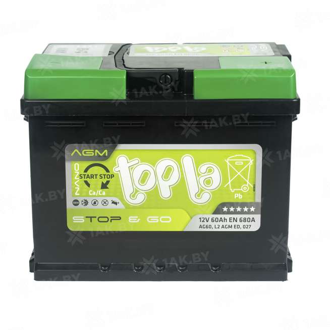 Аккумулятор TOPLA AGM Stop &amp; Go (60 Ah) 680 A, 12 V Обратная, R+ L2 114060 1