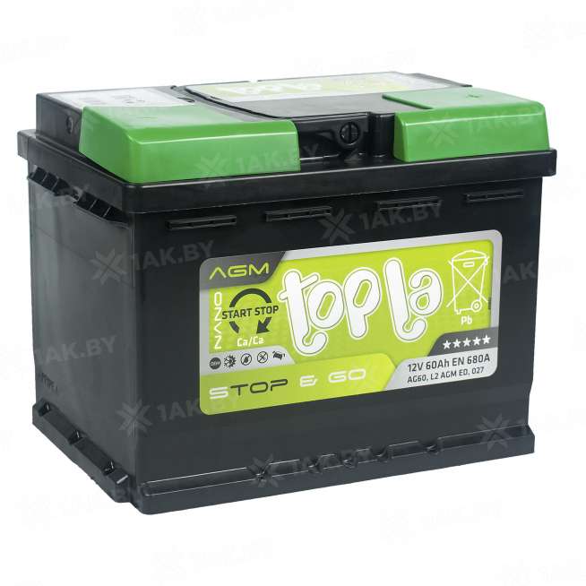 Аккумулятор TOPLA AGM Stop &amp; Go (60 Ah) 680 A, 12 V Обратная, R+ L2 114060 2