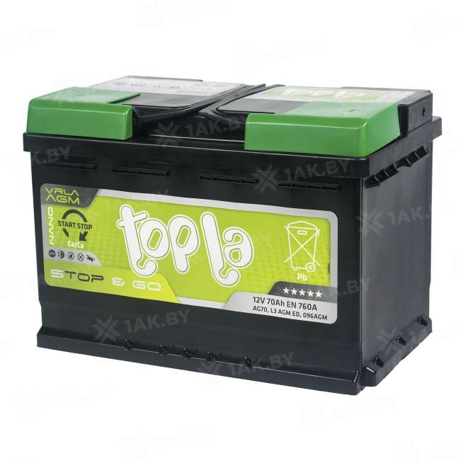 Аккумулятор TOPLA AGM Stop &amp; Go (70 Ah) 760 A, 12 V Обратная, R+ L3 114070 1