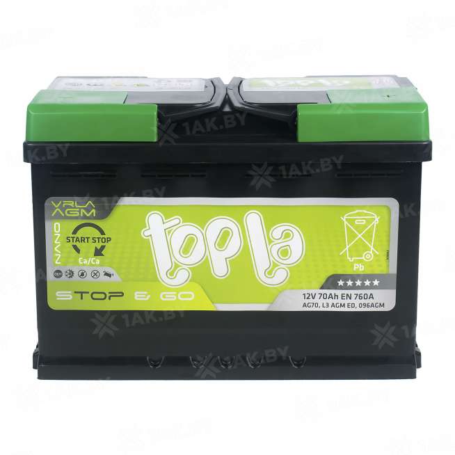 Аккумулятор TOPLA AGM Stop &amp; Go (70 Ah) 760 A, 12 V Обратная, R+ L3 114070 2