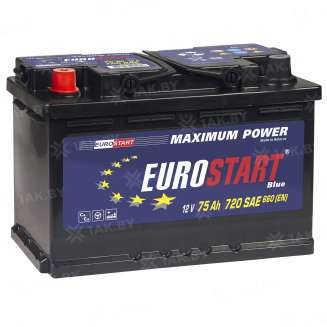 Аккумулятор EUROSTART Blue (75 Ah) 615 A, 12 V Прямая, L+ EB751SU 0