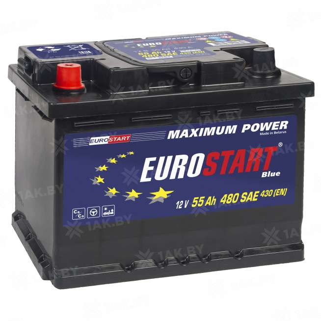 Аккумулятор EUROSTART Blue (55 Ah) 430 A, 12 V Прямая, L+ L2 EB551SU 0