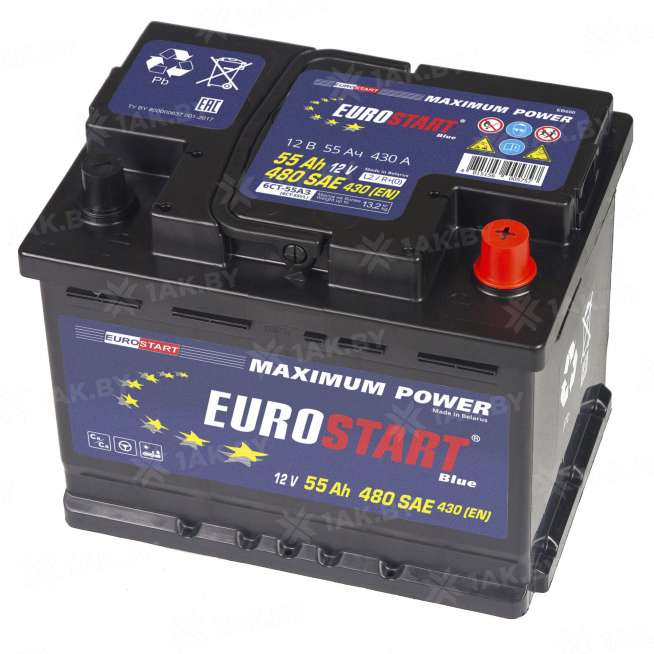 Аккумулятор EUROSTART Blue (55 Ah) 430 A, 12 V Обратная, R+ L2 EB550SU 0