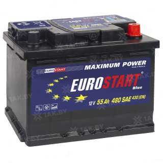 Аккумулятор EUROSTART Blue (55 Ah) 430 A, 12 V Обратная, R+ L2 EB550SU Аккумулятор EUROSTART Blue (55 Ah) 430 A, 12 V Обратная, R+ L2 EB550SU