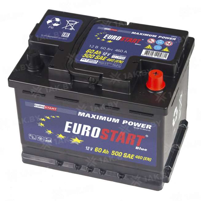Аккумулятор EUROSTART Blue (60 Ah) 500 A, 12 V Обратная, R+ L2 EB600SU 0
