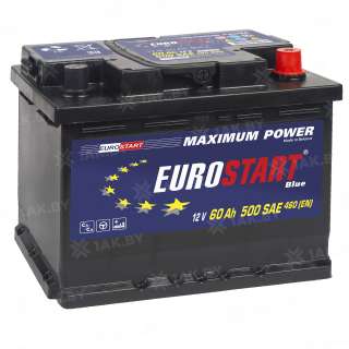 Аккумулятор EUROSTART Blue (60 Ah) 500 A, 12 V Обратная, R+ L2 EB600SU Аккумулятор EUROSTART Blue (60 Ah) 500 A, 12 V Обратная, R+ L2 EB600SU