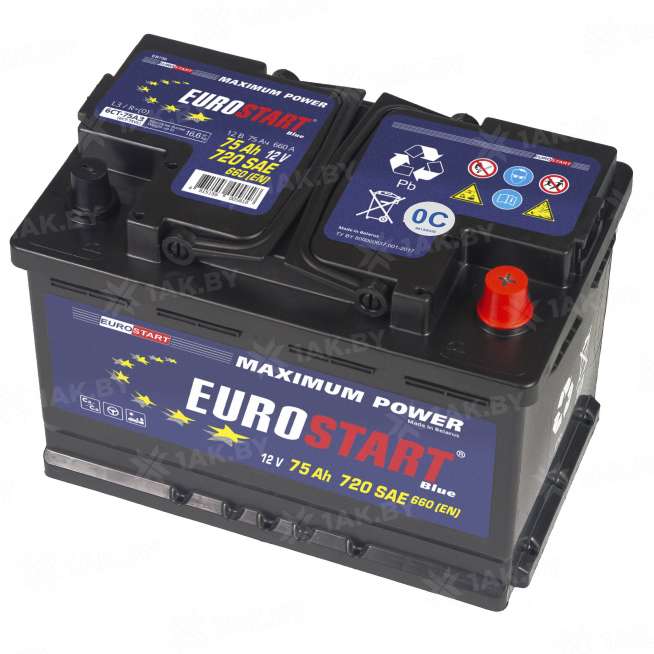 Аккумулятор EUROSTART Blue (75 Ah) 640 A, 12 V Обратная, R+ L3 EB750SU 1
