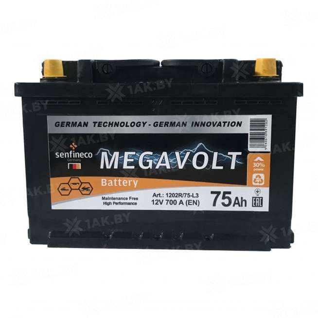 Аккумулятор MEGAVOLT (75 Ah) 700 A, 12 V Прямая, L+ L3 0