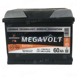 Аккумулятор MEGAVOLT (60 Ah) 540 A, 12 V Обратная, R+ L2 Аккумулятор MEGAVOLT (60 Ah) 540 A, 12 V Обратная, R+ L2