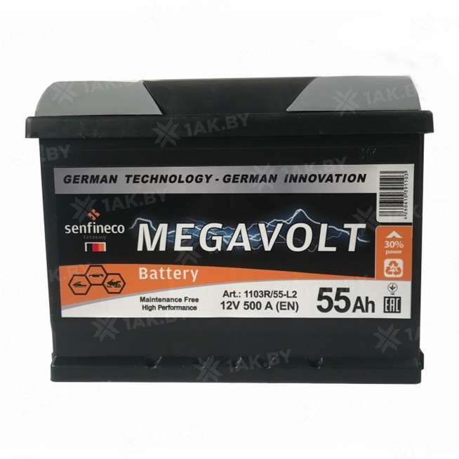 Аккумулятор MEGAVOLT (55 Ah) 500 A, 12 V Обратная, R+ L2 0