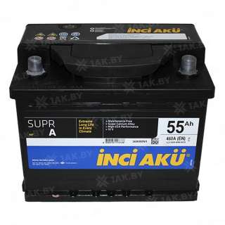 Аккумулятор INCI AKU Supra (55 Ah) 460 A, 12 V Обратная, R+ L2 Аккумулятор INCI AKU Supra (55 Ah) 460 A, 12 V Обратная, R+ L2