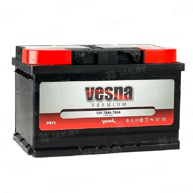 Аккумулятор VESNA Premium (78 Ah) 750 A, 12 V Обратная, R+ L3 0
