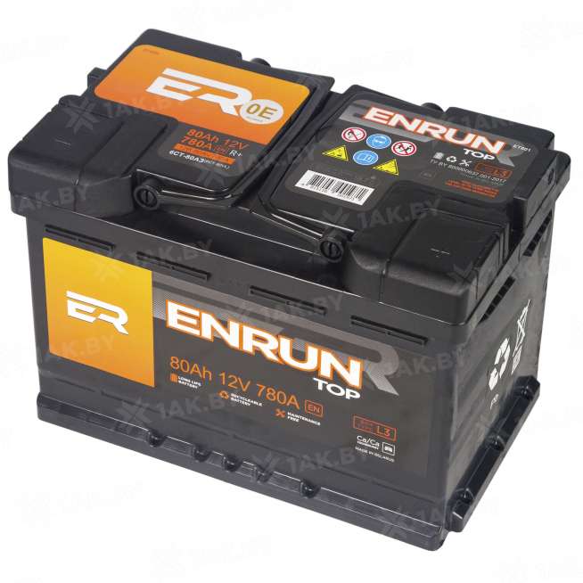 Аккумулятор ENRUN TOP (80 Ah) 780 A, 12 V Обратная, R+ L3 EN800P 2