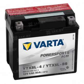 Аккумулятор Varta Powersports AGM (4 Ah) 80 A, 12 V Обратная, R+ 504012003-549623 0