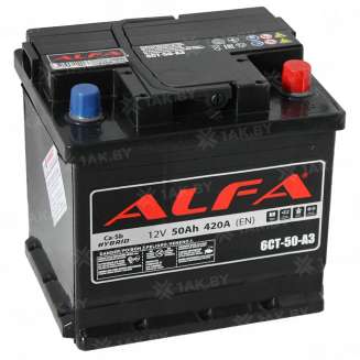 Аккумулятор ALFA (50 Ah) 420 A, 12 V Обратная, R+ L1 6СТ-50 А3 (0) 0