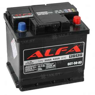 Аккумулятор ALFA Hybrid (50 Ah) 420 A, 12 V Обратная, R+ L1 Аккумулятор ALFA Hybrid (50 Ah) 420 A, 12 V Обратная, R+ L1