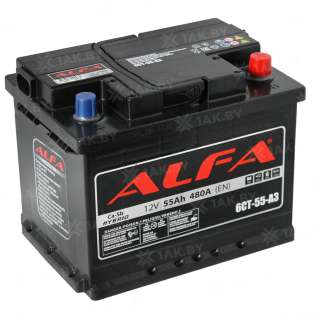 Аккумулятор ALFA Hybrid (55 Ah) 480 A, 12 V Обратная, R+ L2 Аккумулятор ALFA Hybrid (55 Ah) 480 A, 12 V Обратная, R+ L2