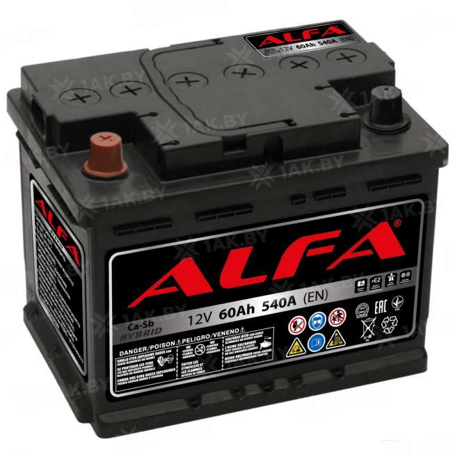 Аккумулятор ALFA Hybrid (60 Ah) 540 A, 12 V Прямая, L+ L2 AL601E 0