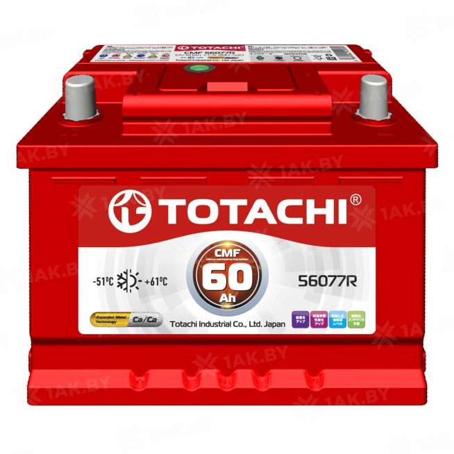 Аккумулятор TOTACHI (60 Ah) 480 A, 12 V Обратная, R+ LB2 0