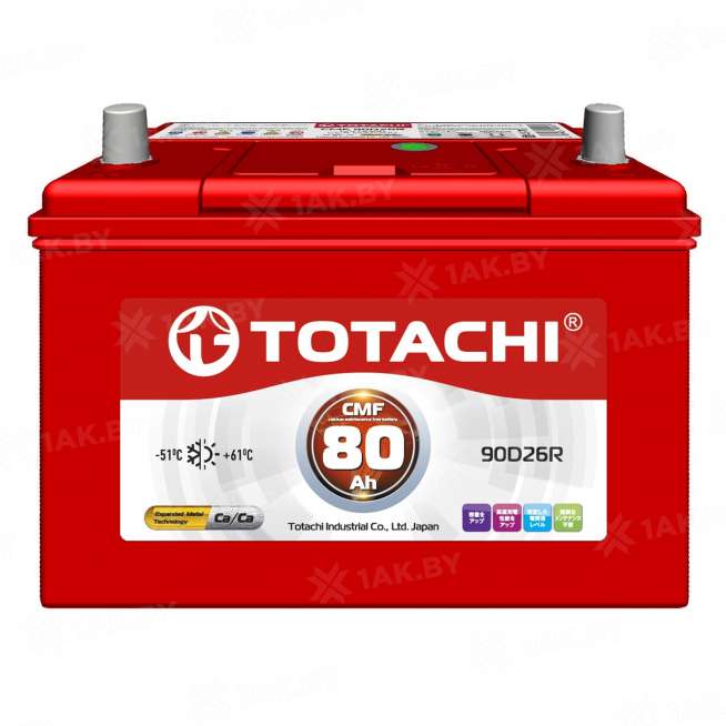 Аккумулятор TOTACHI (80 Ah) 600 A, 12 V Обратная, R+ D26 0