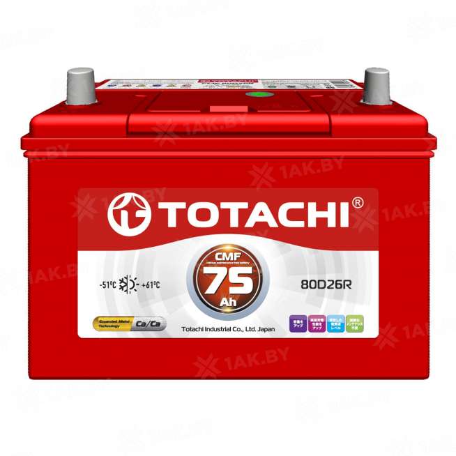 Аккумулятор TOTACHI (75 Ah) 580 А, 12 V Обратная, R+ D26 0
