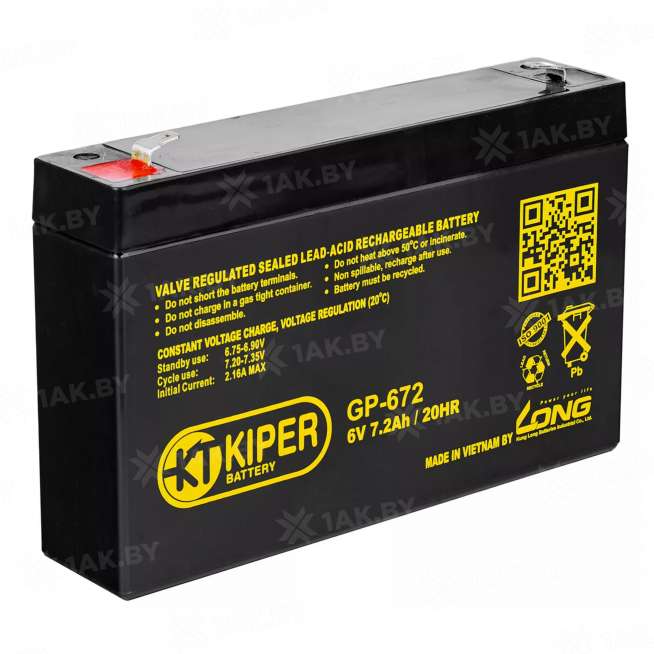 Аккумулятор KIPER для ИБП, детского электромобиля, эхолота (7.2 Ah,6 V) AGM 151x34x94 1.13 кг 0