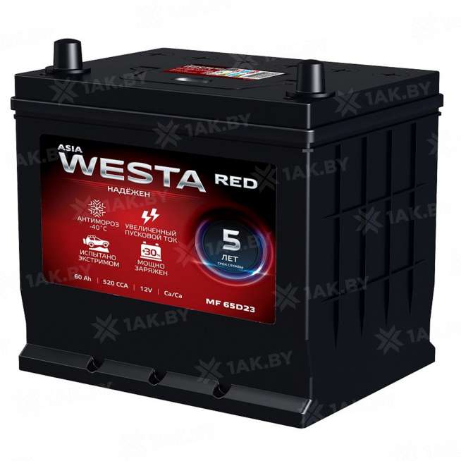 Аккумулятор WESTA JIS MF (60 Ah) 520 A, 12 V Прямая, L+ D23 0