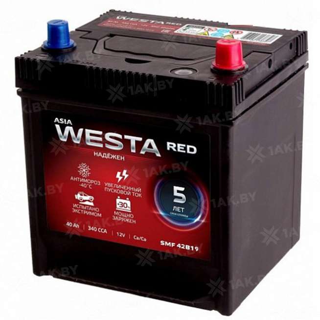 Аккумулятор WESTA JIS SMF (40 Ah) 340 A, 12 V Обратная, R+ B19 0