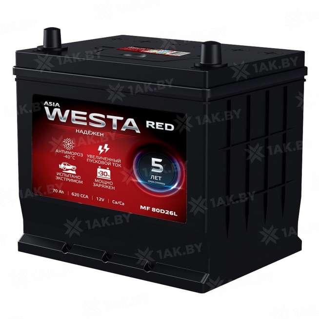 Аккумулятор WESTA JIS MF (70 Ah) 620 A, 12 V Прямая, L+ D26 0