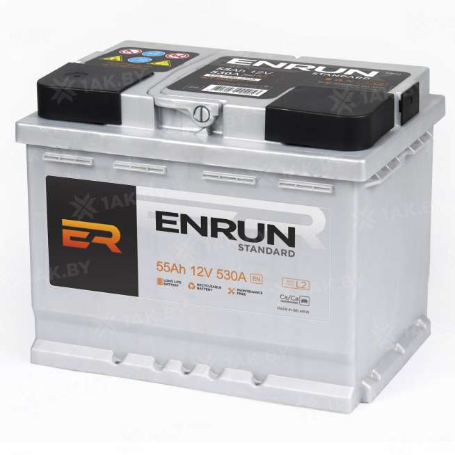 Аккумулятор ENRUN STANDARD (55 Ah) 530 A, 12 V Обратная, R+ L2 EN550S 1