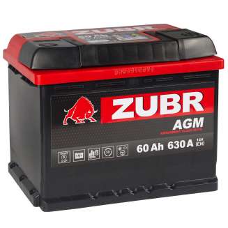 Аккумулятор ZUBR AGM (60 Ah) 630 A, 12 V Обратная, R+ L2 56002600 0