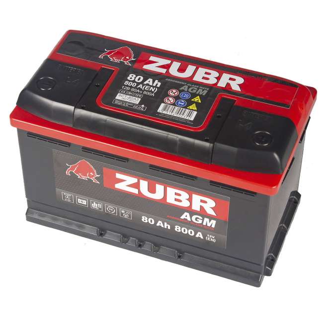 Аккумулятор Zubr AGM 80 Ah, 800 A, 12 V, Обратная полярность, R+, L4, польский 0