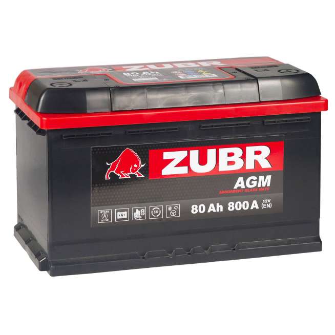Аккумулятор Zubr AGM 80 Ah, 800 A, 12 V, Обратная полярность, R+, L4, польский 2