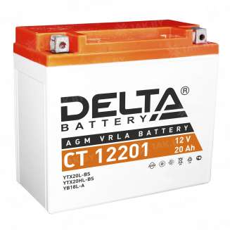 Аккумулятор для мотоцикла DELTA (20 Ah) 270 A, 12 V Обратная, R+ YT12B-BS CT 12201 0