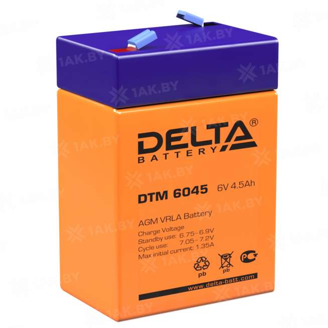 Аккумулятор DELTA для ИБП, детского электромобиля, эхолота (4.5 Ah,6 V) AGM 70x47x106 0.78 кг 0