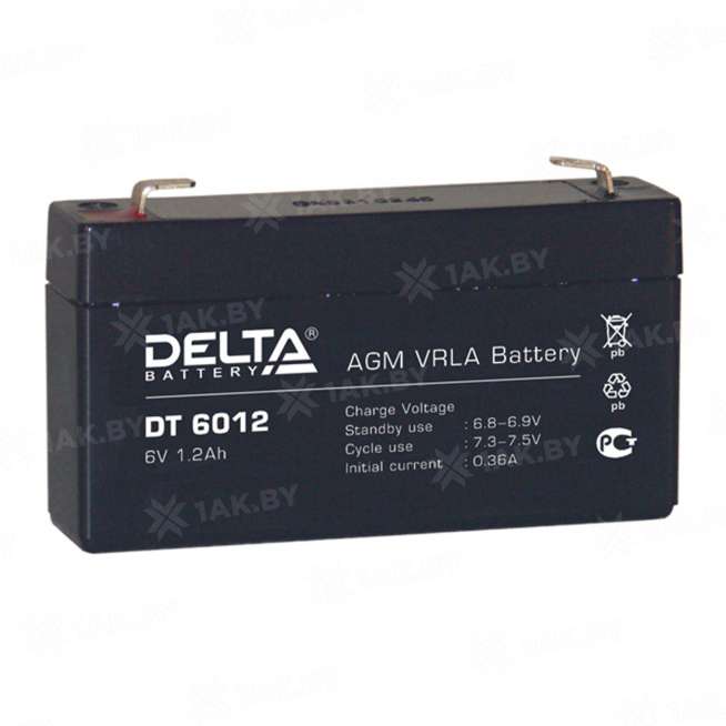 Аккумулятор DELTA для ИБП, детского электромобиля, эхолота (1.2 Ah,6 V) AGM 97x24x52 0.29 кг 0