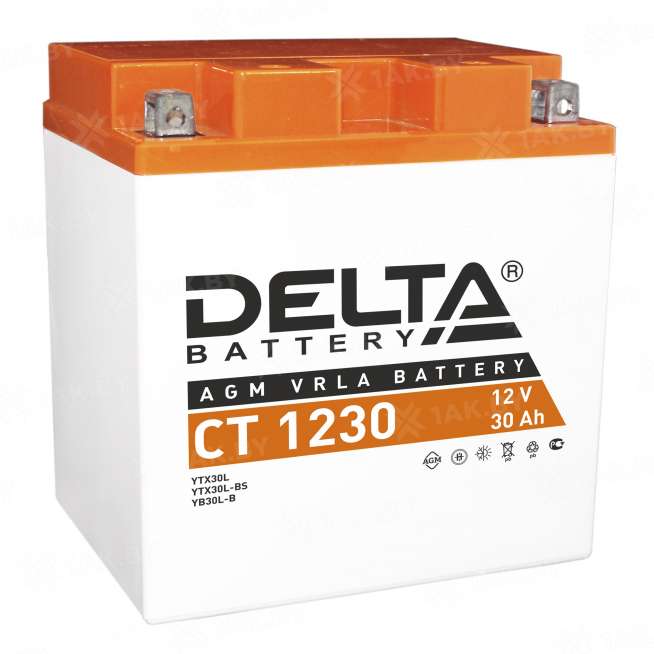 Аккумулятор для мотоцикла DELTA (30 Ah) 300 A, 12 V Обратная, R+ YTX30L-BS CT 1230 0