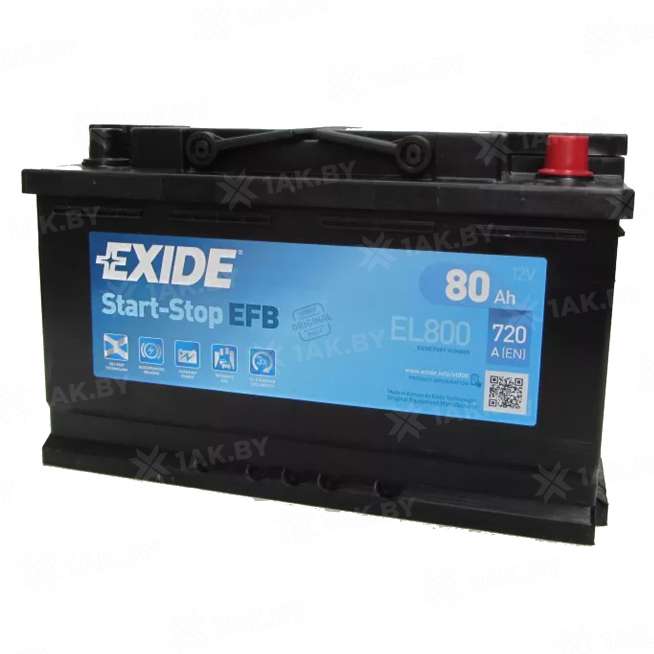 Аккумулятор EXIDE EFB 80 Ah, 800 A, 12 V Обратная, R+ L4 0