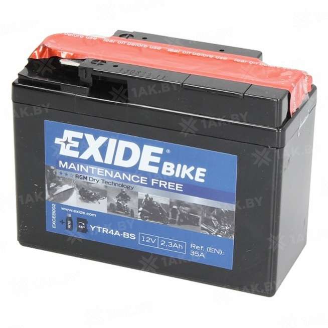 Аккумулятор для мотоцикла EXIDE BIKE (2.3 Ah) 35 A, 12 V Обратная, R+ YTX4A-BS YTX4A-BS 0