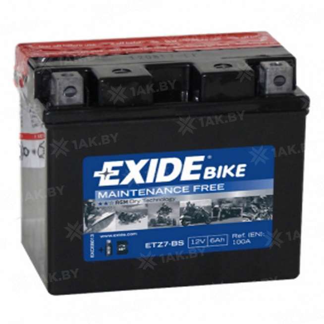 Аккумулятор для мотоцикла EXIDE BIKE (6 Ah) 100 A, 12 V Обратная, R+ YTX7L-BS YTX7L-BS 0