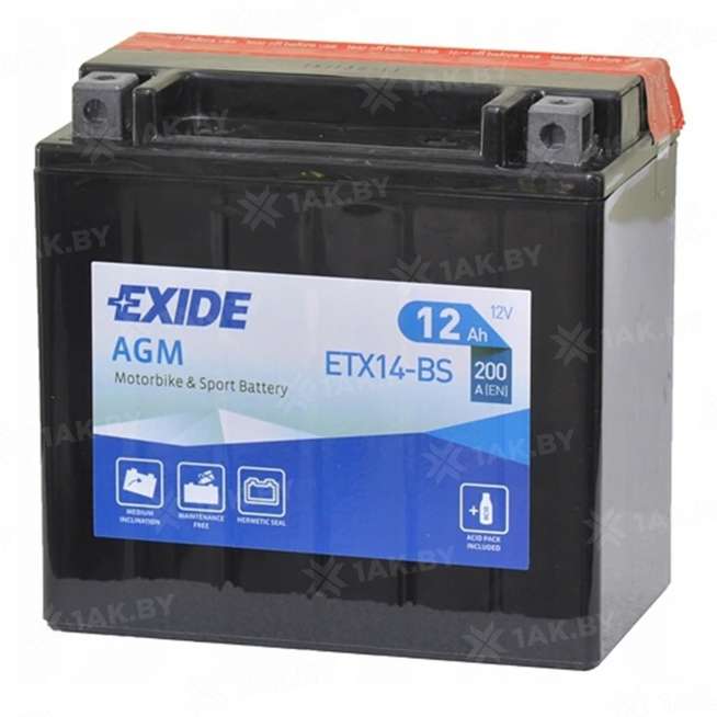 Аккумулятор для мотоцикла EXIDE BIKE (12 Ah) 200 A, 12 V Прямая, L+ ETX14-BS ETX14-BS 0