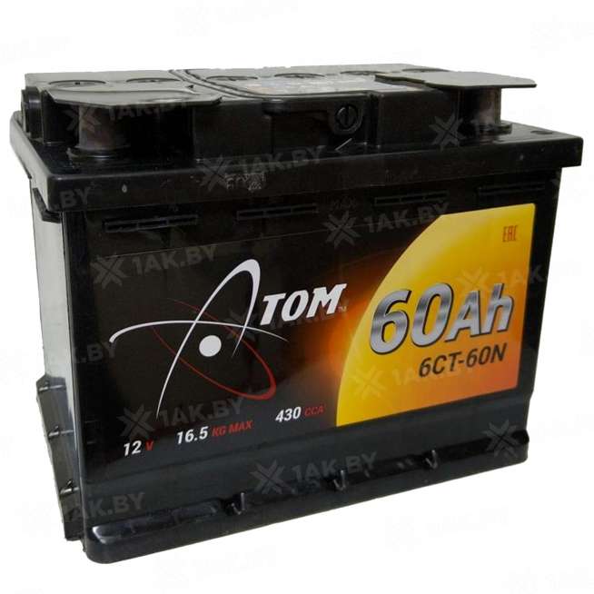 Аккумулятор АТОМ (60 Ah) 430 A, 12 V Обратная, R+ L2 6СТ-60NR(ATOM) 0