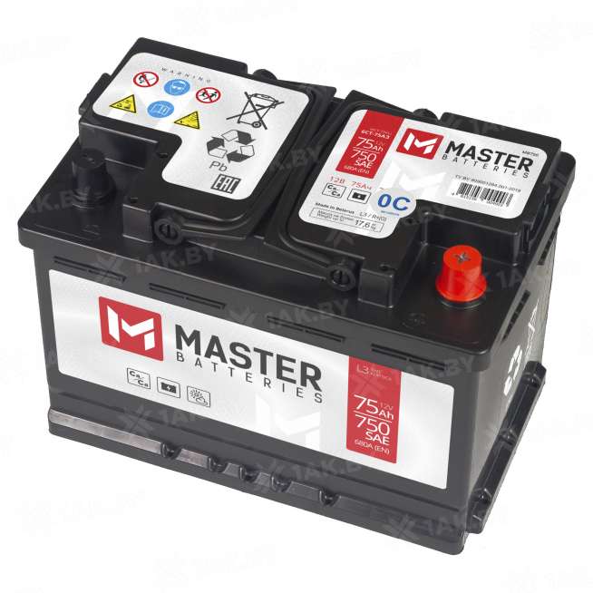 Аккумулятор MASTER BATTERIES (75 Ah) 680 A, 12 V Обратная, R+ L3 MB750E 0