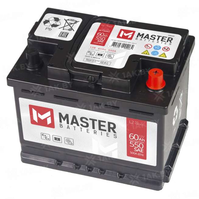 Аккумулятор MASTER BATTERIES (60 Ah) 500 A, 12 V Обратная, R+ L2 MB600E 1