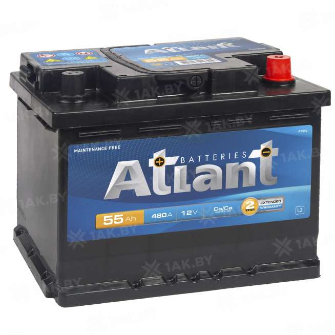 Аккумулятор ATLANT Blue (55 Ah) 480 A, 12 V Обратная, R+ L2 AT550E 1