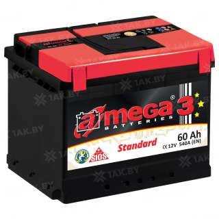 Аккумулятор A-mega Standard (60 Ah) 540 A, 12 V Обратная, R+ L1 6СТ-60 А3 (0) Аккумулятор A-mega Standard (60 Ah) 540 A, 12 V Обратная, R+ L1 6СТ-60 А3 (0)