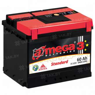 Аккумулятор A-mega Standard (60 Ah) 540 A, 12 V Обратная, R+ L1 6СТ-60 А3 (0) 0